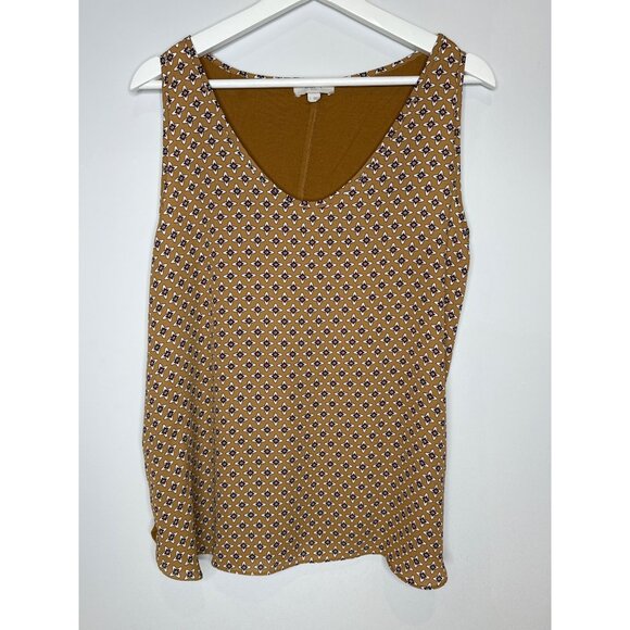 Loft Yellow Print Tank Top Sleeveless Women’s Large Scoop Neck Summer Casual - Picture 1 of 11